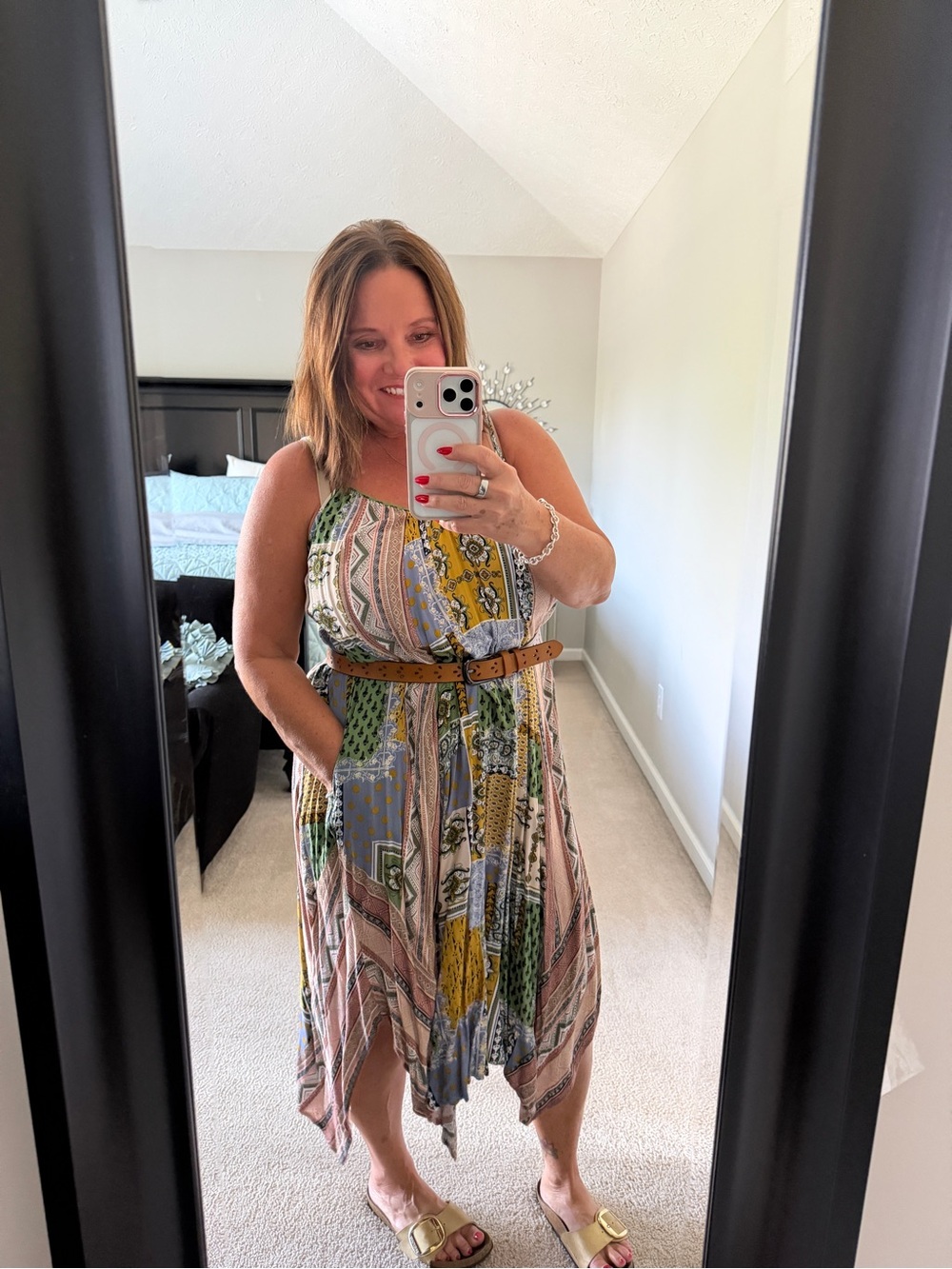 Boutique brand - Multicolor Patchwork Asymmetrical Sundress with Belt